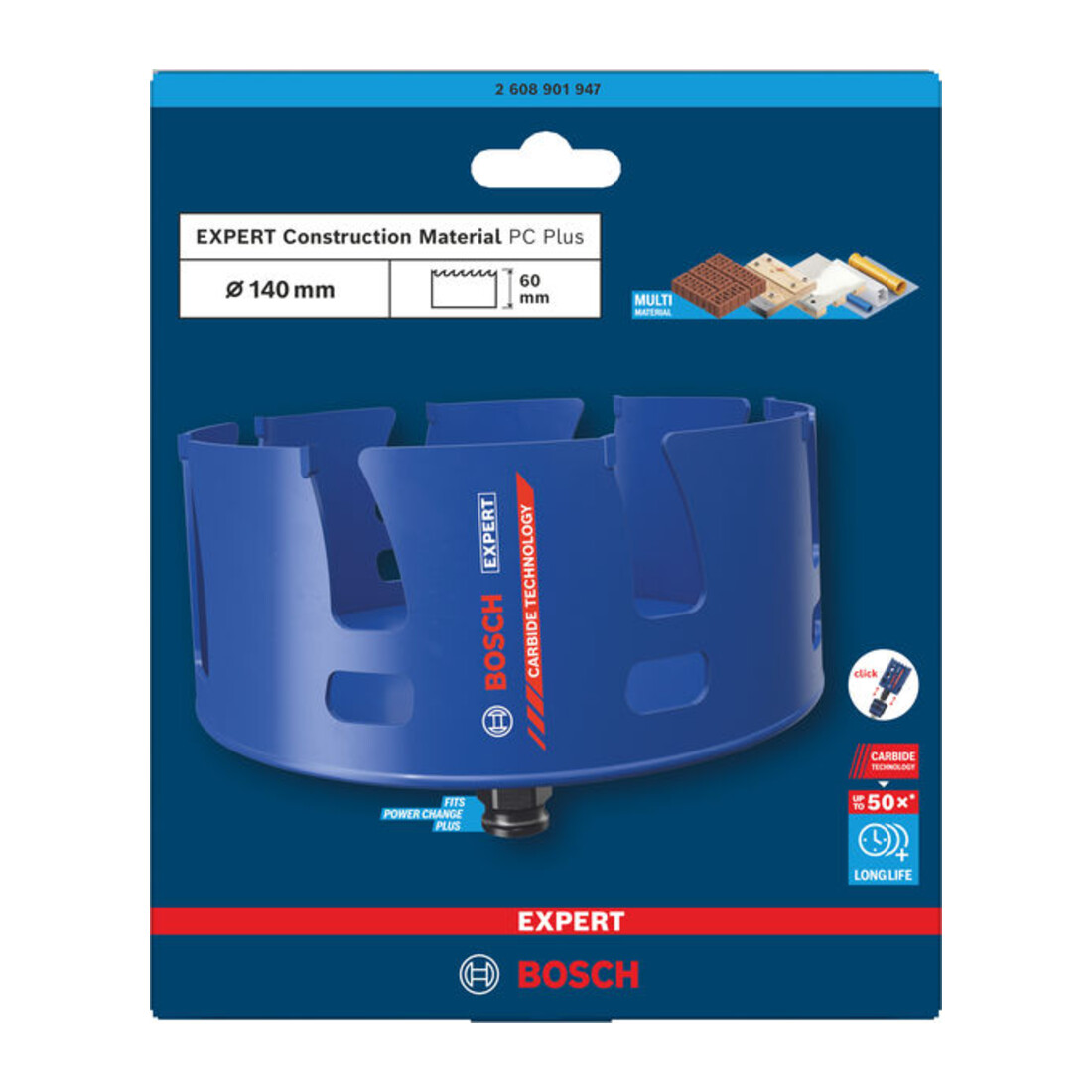 Bosch EXPERT Construction Material Power Change Plus Lochsäge, 140 x 60 mm