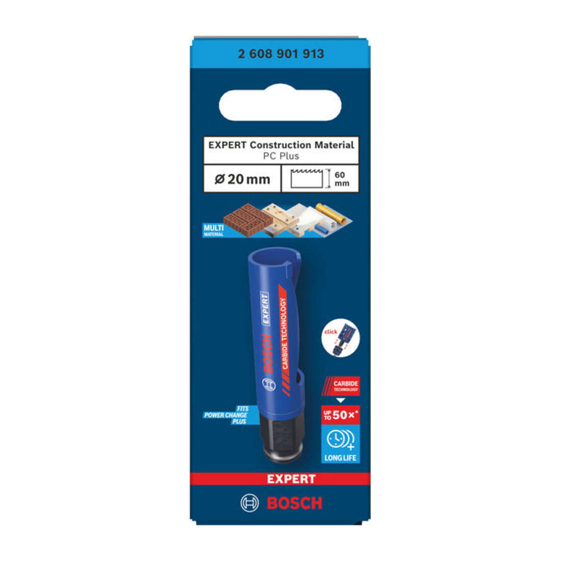 Bosch EXPERT Construction Material Power Change Plus Lochsäge, 20 x 60 mm