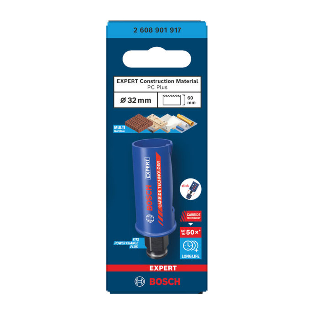 Bosch EXPERT Construction Material Power Change Plus Lochsäge, 32 x 60 mm