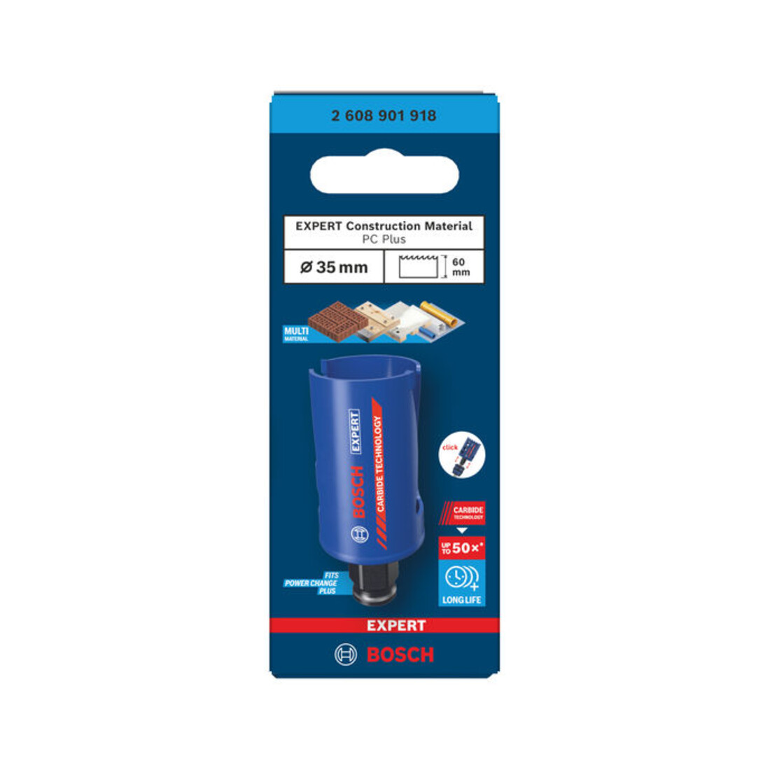 Bosch EXPERT Construction Material Power Change Plus Lochsäge, 35 x 60 mm