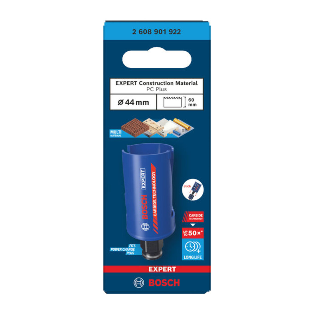 Bosch EXPERT Construction Material Power Change Plus Lochsäge, 44 x 60 mm
