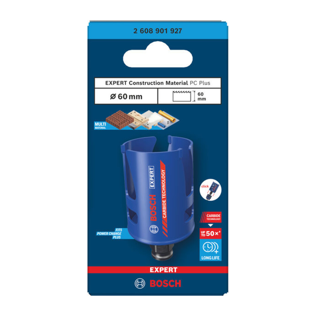 Bosch EXPERT Construction Material Power Change Plus Lochsäge, 60 x 60 mm