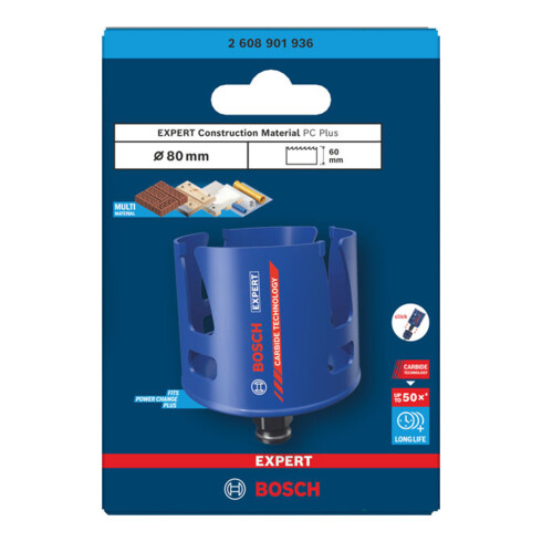 Bosch EXPERT Construction Material Power Change Plus Lochsäge, 80 x 60 mm