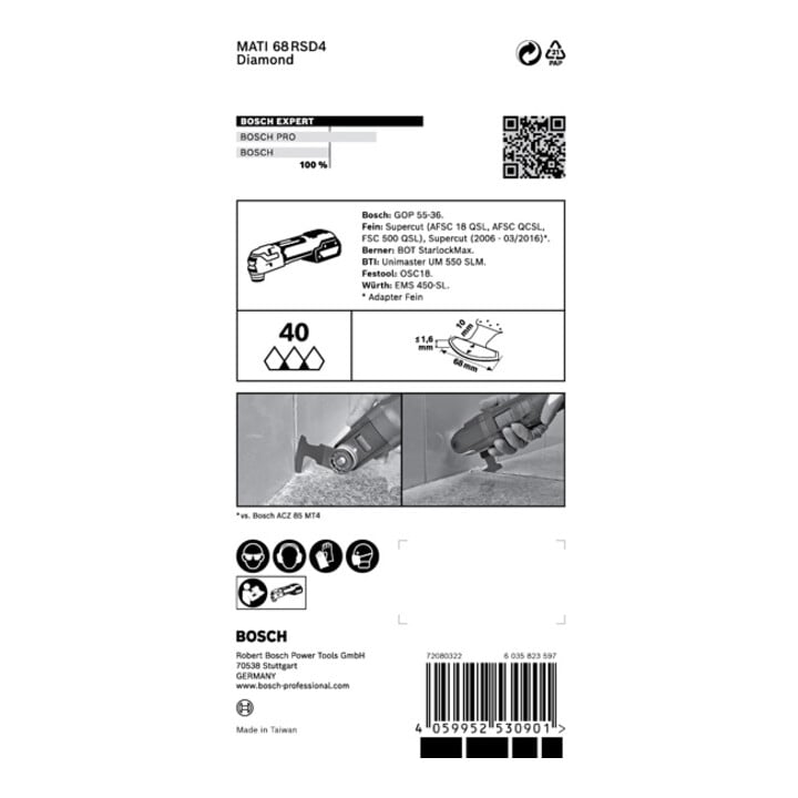 Bosch EXPERT Corner Blade MATI 68 RD4 Blat für Multifunktionswerkzeuge 68 x 10mm für oszillierende Multifunktionswerkzeuge