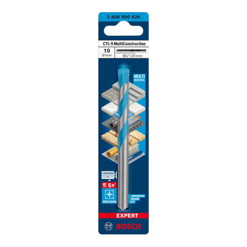 Bosch EXPERT CYL-9 MultiConstruction Bohrer 10 x 80 x 120mm d 9mm für Dreh- und Schlagbohrer
