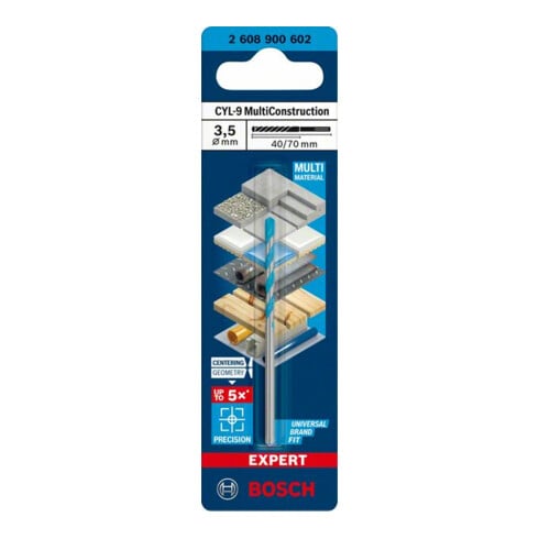 Bosch EXPERT CYL-9 MultiConstruction Bohrer 3,5 x 40 x 70mm d 3,3mm für Dreh- und Schlagbohrer