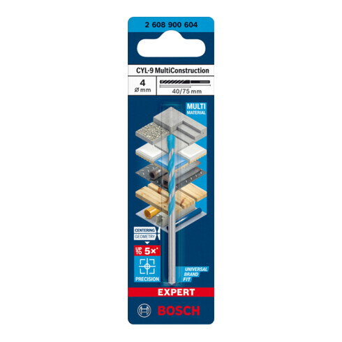 Bosch EXPERT CYL-9 MultiConstruction Bohrer 4 x 45 x 75mm d 3,8mm für Dreh- und Schlagbohrer