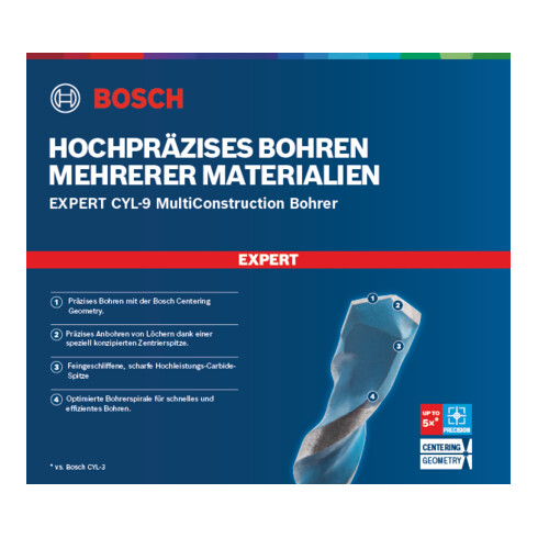 Bosch EXPERT CYL-9 MultiConstruction Bohrer 5 x 50 x 85mm d 4,5mm für Dreh- und Schlagbohrer