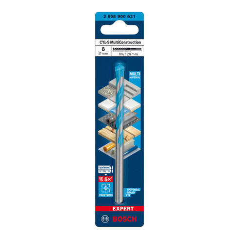 Bosch EXPERT CYL-9 MultiConstruction Bohrer 8 x 80 x 120mm d 7,2mm für Dreh- und Schlagbohrer