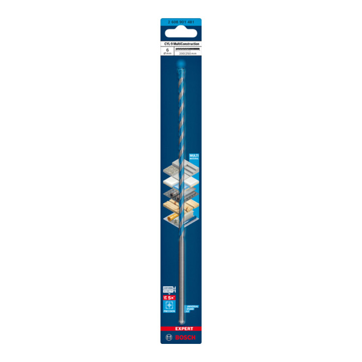 Bosch EXPERT CYL-9 MultiConstruction foret, 6 x 200 x 250 mm, d 6 mm. Pour les perceuses rotatives et à percussion