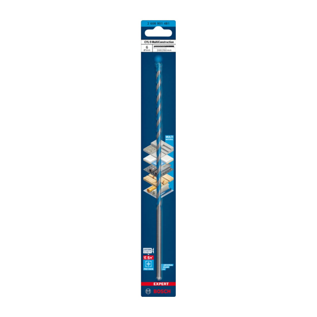 Bosch EXPERT CYL-9 MultiConstruction foret, 6 x 200 x 250 mm, d 6 mm. Pour les perceuses rotatives et à percussion