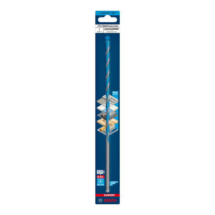 Bosch EXPERT CYL-9 MultiConstruction foret, 7 x 200 x 250 mm, d 7 mm. Pour les perceuses rotatives et à percussion