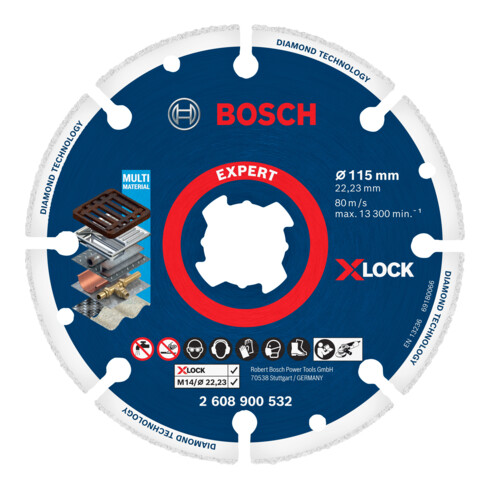 Bosch EXPERT diamant-metaalschijf X-LOCK doorslijpschijf 115 x 22,23mm voor haakse slijpmachines met X-LOCK en met klemmoer