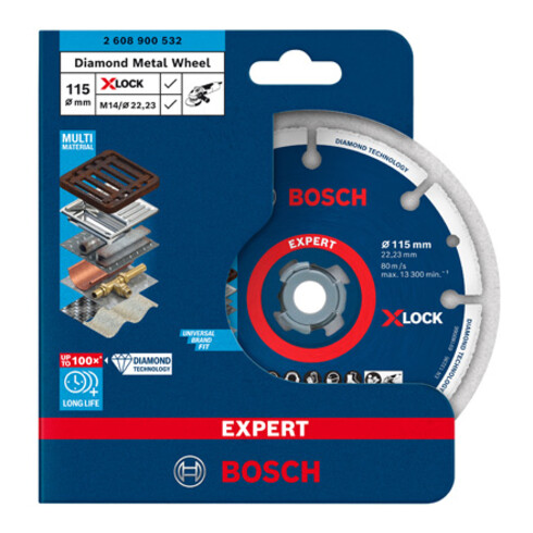 Bosch EXPERT diamant-metaalschijf X-LOCK doorslijpschijf 115 x 22,23mm voor haakse slijpmachines met X-LOCK en met klemmoer