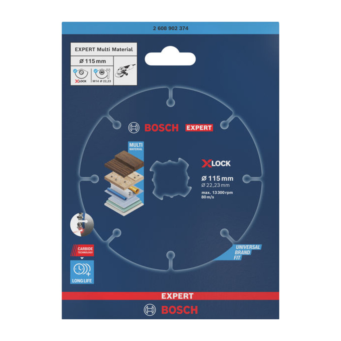 Bosch EXPERT Disco da taglio in carburo Multi Materiale, 115 x 1,6 x 22,23 mm, X-Lock