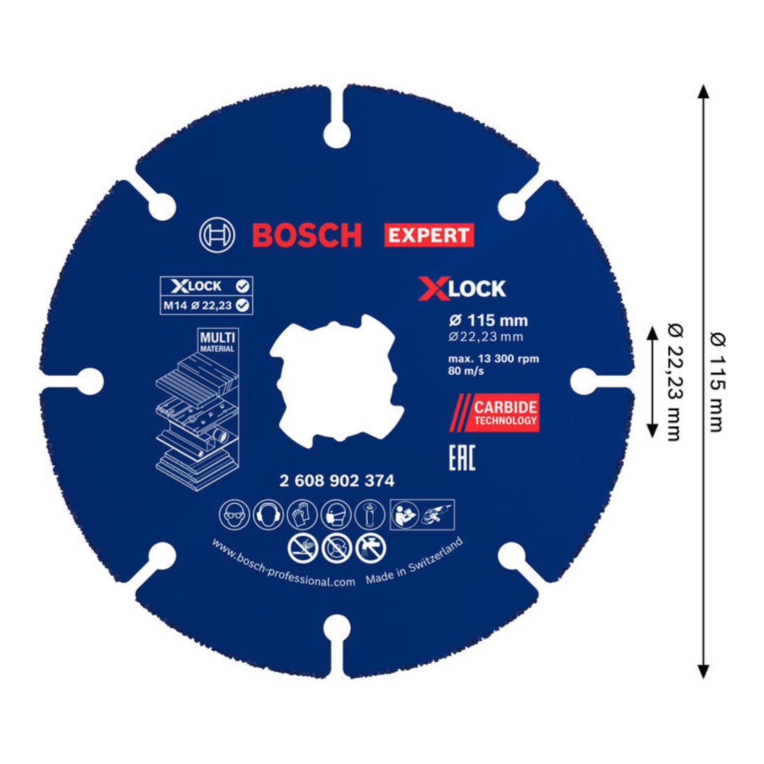 Bosch EXPERT Disco da taglio in carburo Multi Materiale, 115 x 1,6 x 22,23 mm, X-Lock