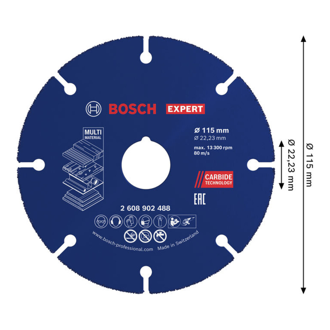 Bosch EXPERT Disco da taglio multi-materiale in carburo, 115 x 22,23 mm