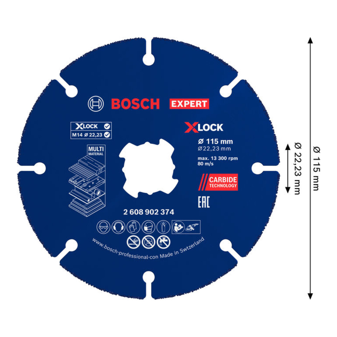 Bosch EXPERT Disco da taglio multi materiale in carburo, 115 x 22,23 mm, X-Lock, 10 pezzi