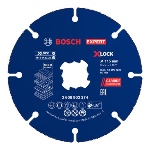 Bosch EXPERT Disco da taglio multi materiale in carburo, 115 x 22,23 mm, X-Lock, 10 pezzi