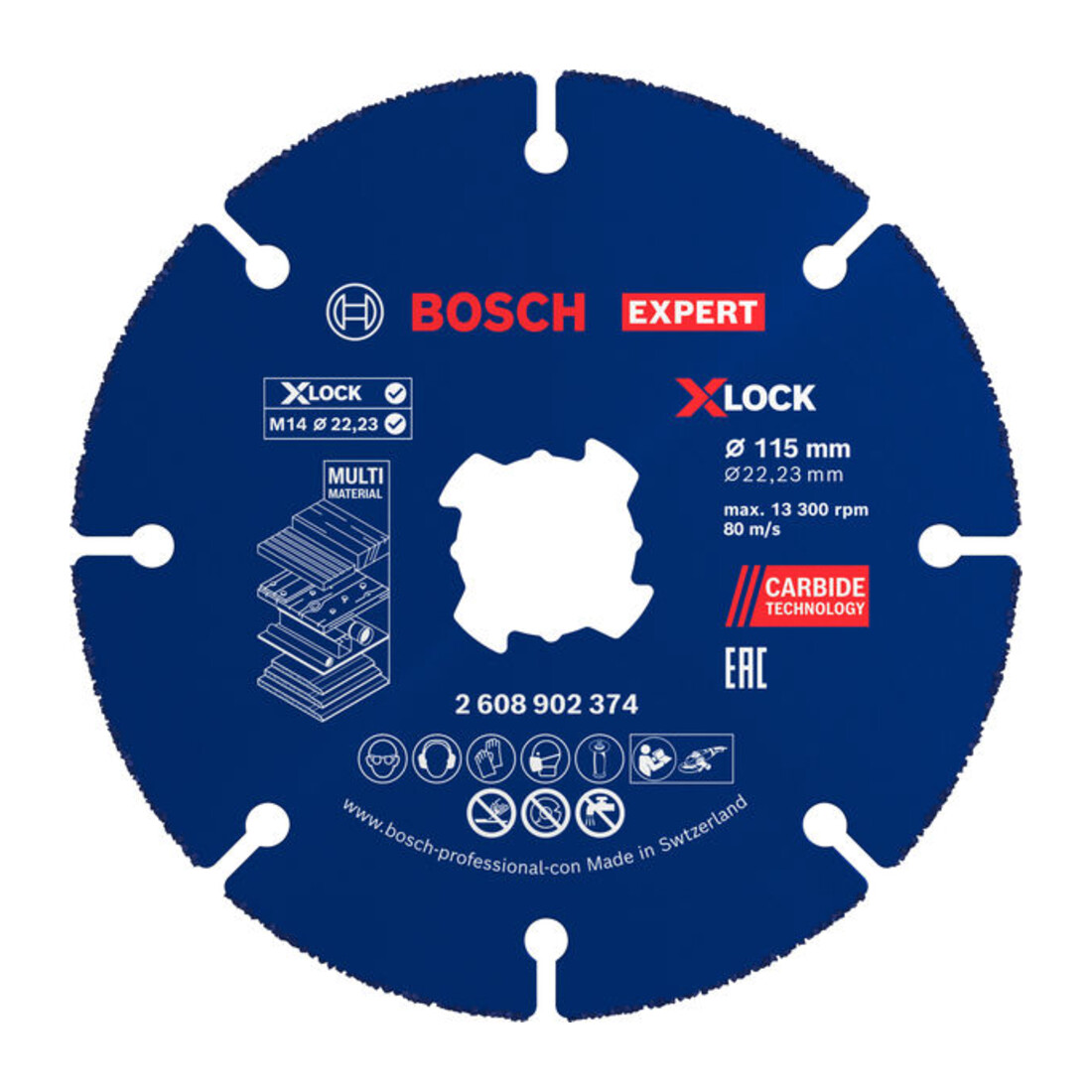 Bosch EXPERT Disco da taglio multi materiale in carburo, 115 x 22,23 mm, X-Lock, 10 pezzi