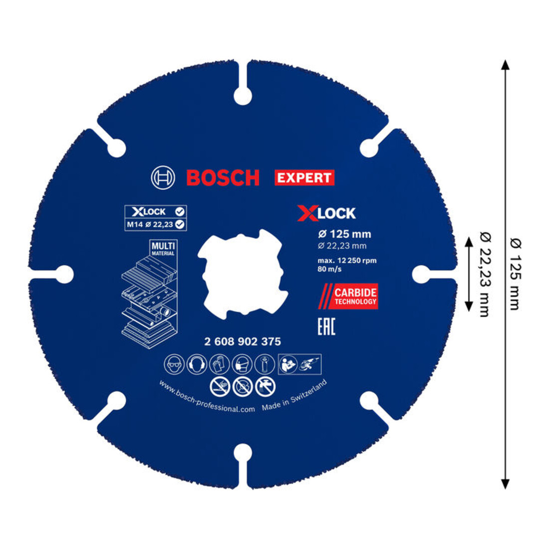 Bosch EXPERT Disco da taglio multi materiale in carburo, 125 x 1,6 x 22,23 mm, X-Lock
