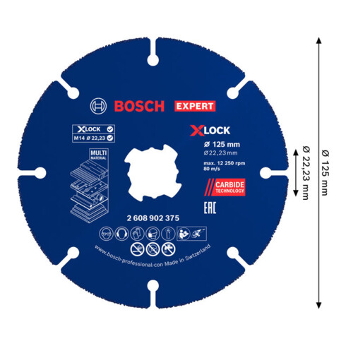 Bosch EXPERT Disco da taglio multi materiale in carburo, 125 x 22,23 mm, X-Lock, 10 pezzi