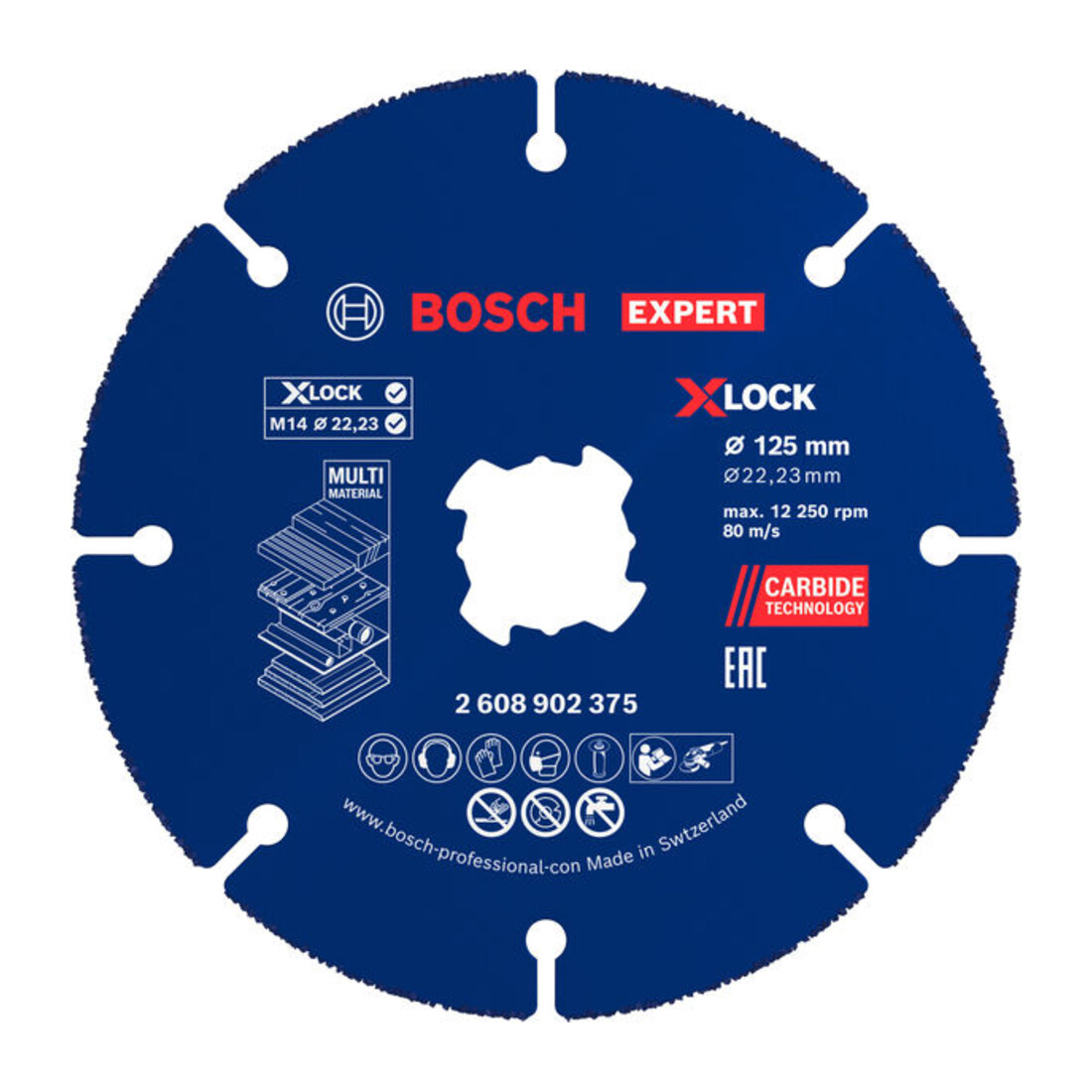 Bosch EXPERT Disco da taglio multi materiale in carburo, 125 x 22,23 mm, X-Lock, 10 pezzi