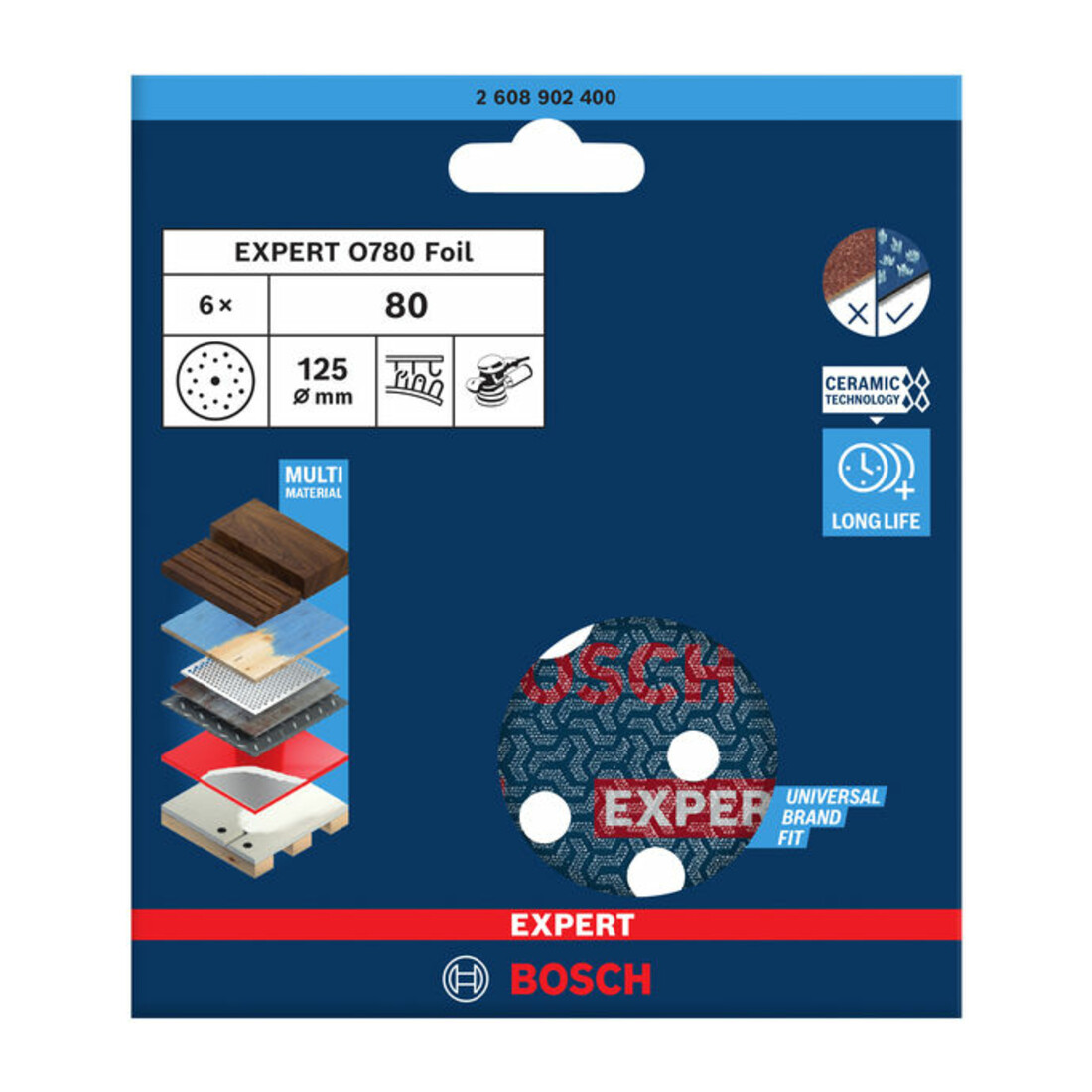 Bosch EXPERT Disque abrasif feuille, 125 mm, G80