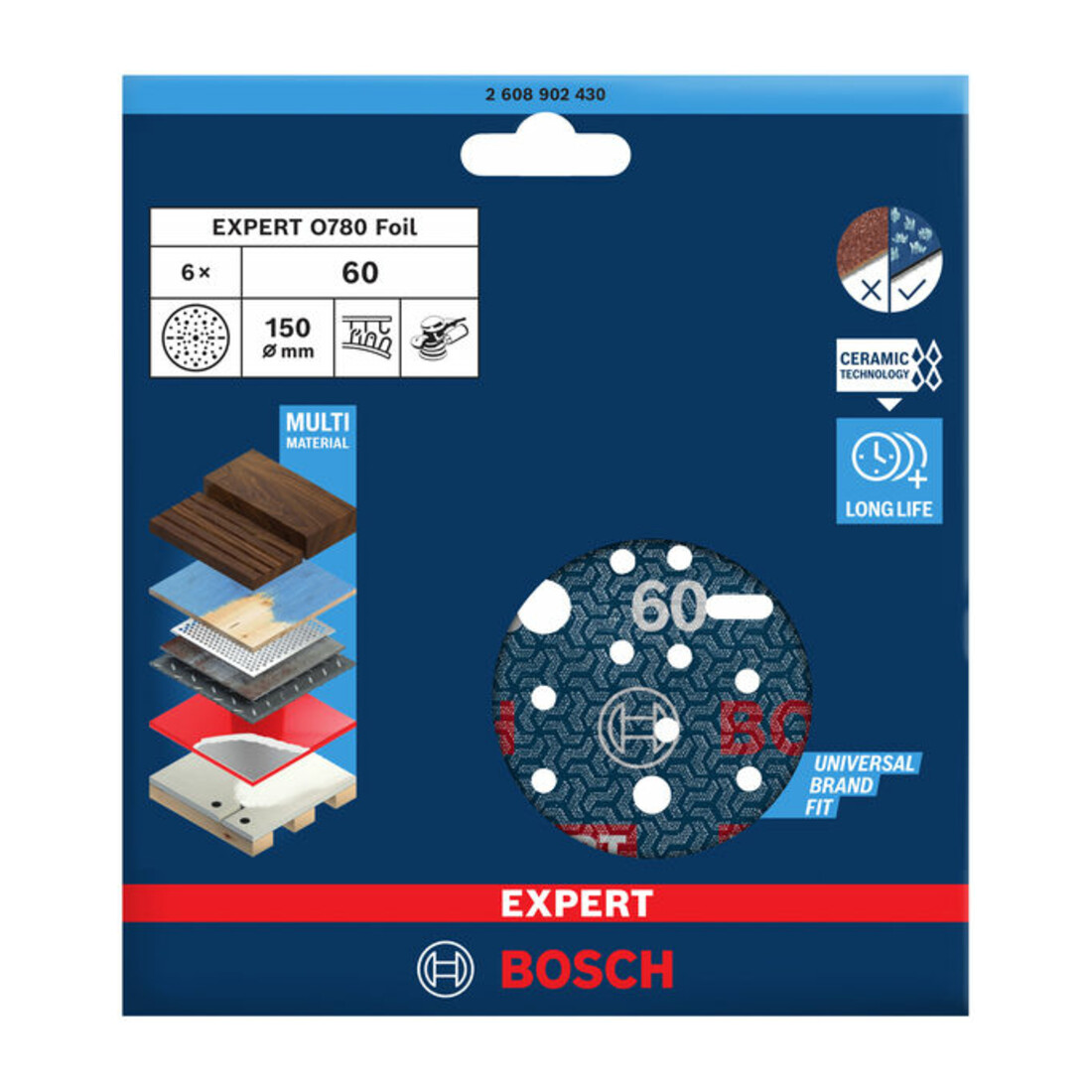 Bosch EXPERT Disque abrasif feuille, 150 mm, G60