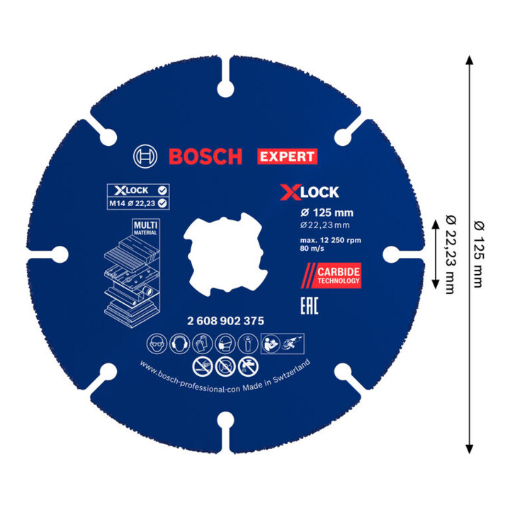 Bosch EXPERT Disque de coupe carbure Multi Matériaux, 125 x 22,23 mm, X-Lock, 10 pièces