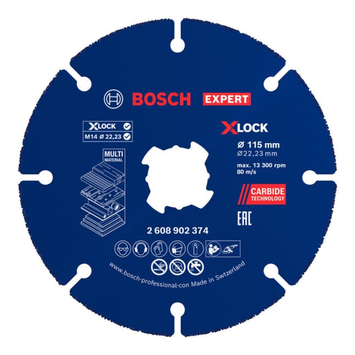 Bosch EXPERT Disque de tronçonnage multi-matériaux carbure, 115 x 22,23 mm, X-Lock, 10 pièces
