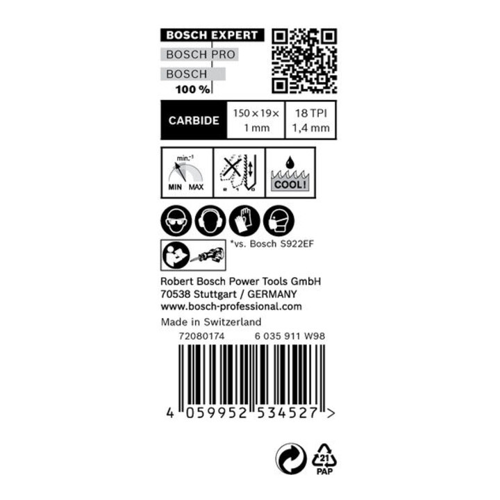 Bosch Expert "dun metaal" S 922 EHM reciprozaagblad