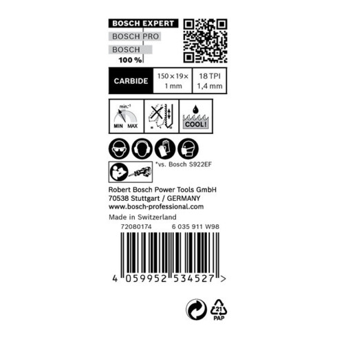 Bosch Expert "dun metaal" S 922 EHM reciprozaagblad