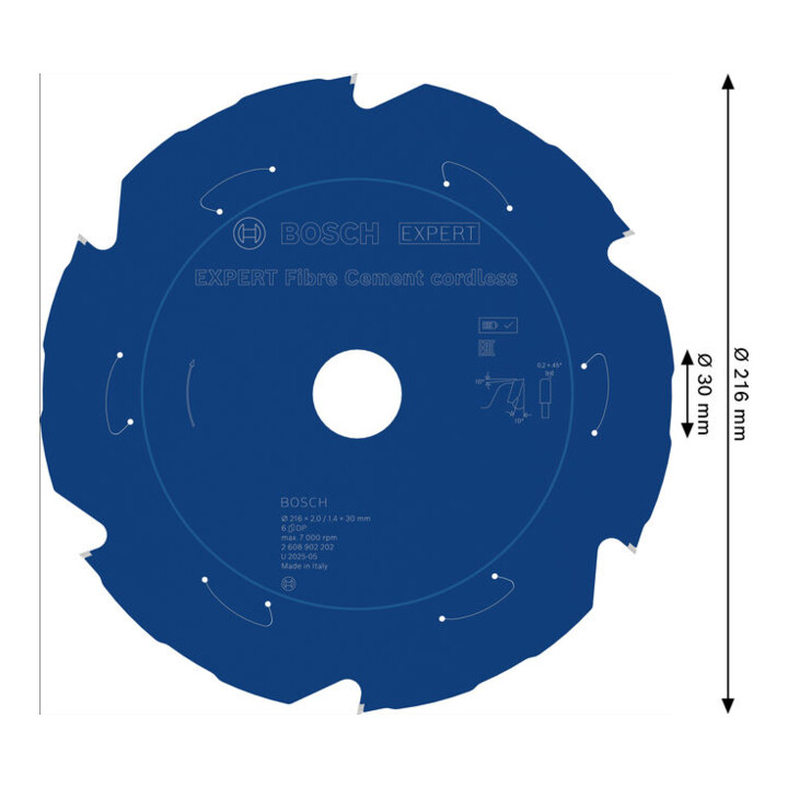 Bosch EXPERT Fiber Cement Kreissägeblatt, 216x2x30 mm, Z6