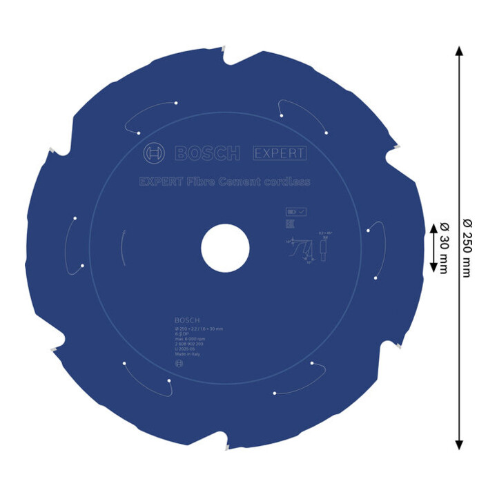 Bosch EXPERT Fiber Cement Kreissägeblatt, 250x2,2x30 mm, Z6