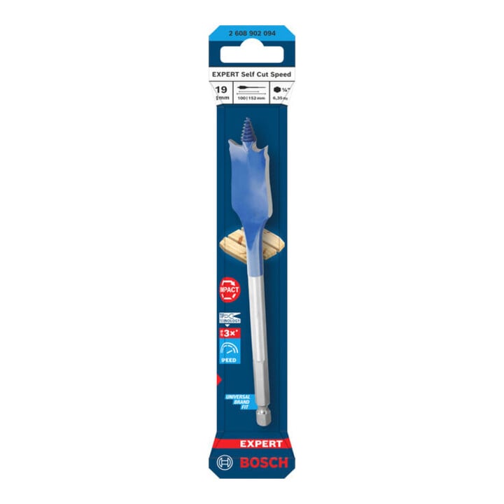 Bosch EXPERT Foret à fraiser plat Self Cut Speed, 19 x 152 mm