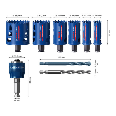 Bosch EXPERT gatenzaagset voor taai materiaal 22/25/35/40/51/68mm 9 st. voor klopboormachines en boormachines