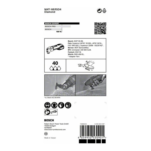 Bosch Expert Grout Corner Blade (lame de scie à segment) MATI 68 RSD4 Lame pour outils multifonctions, 68 x 10 mm