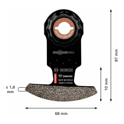 Bosch Expert Grout Corner Blade (lame de scie à segment) MATI 68 RSD4 Lame pour outils multifonctions, 68 x 10 mm