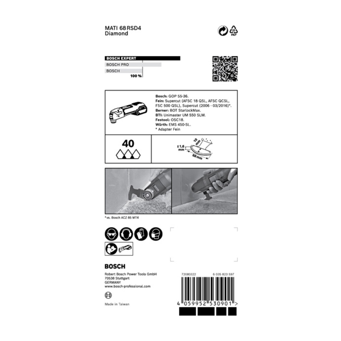Bosch Expert Grout Corner Blade (lame de scie à segment) MATI 68 RSD4 Lame pour outils multifonctions, 68 x 10 mm