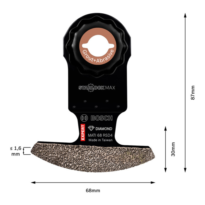 Bosch Expert Grout Corner Blade (lame de scie à segment) MATI 68 RSD4 Lame pour outils multifonctions, 68 x 10 mm