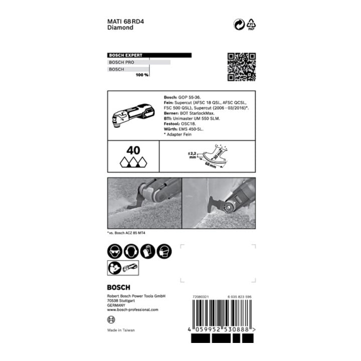 Bosch Expert Grout Corner Blade MATI 68 RD4 Blatt für Multifunktionswerkzeuge, 68 x 30 mm
