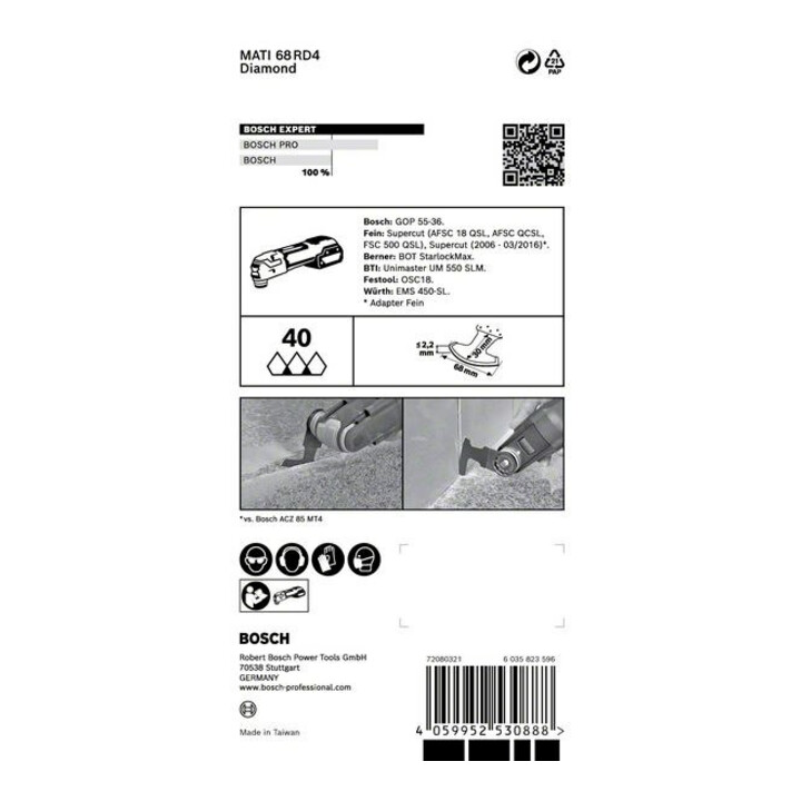 Bosch Expert Grout Corner Blade MATI 68 RD4 Lame pour outils multifonctions, 68 x 30 mm
