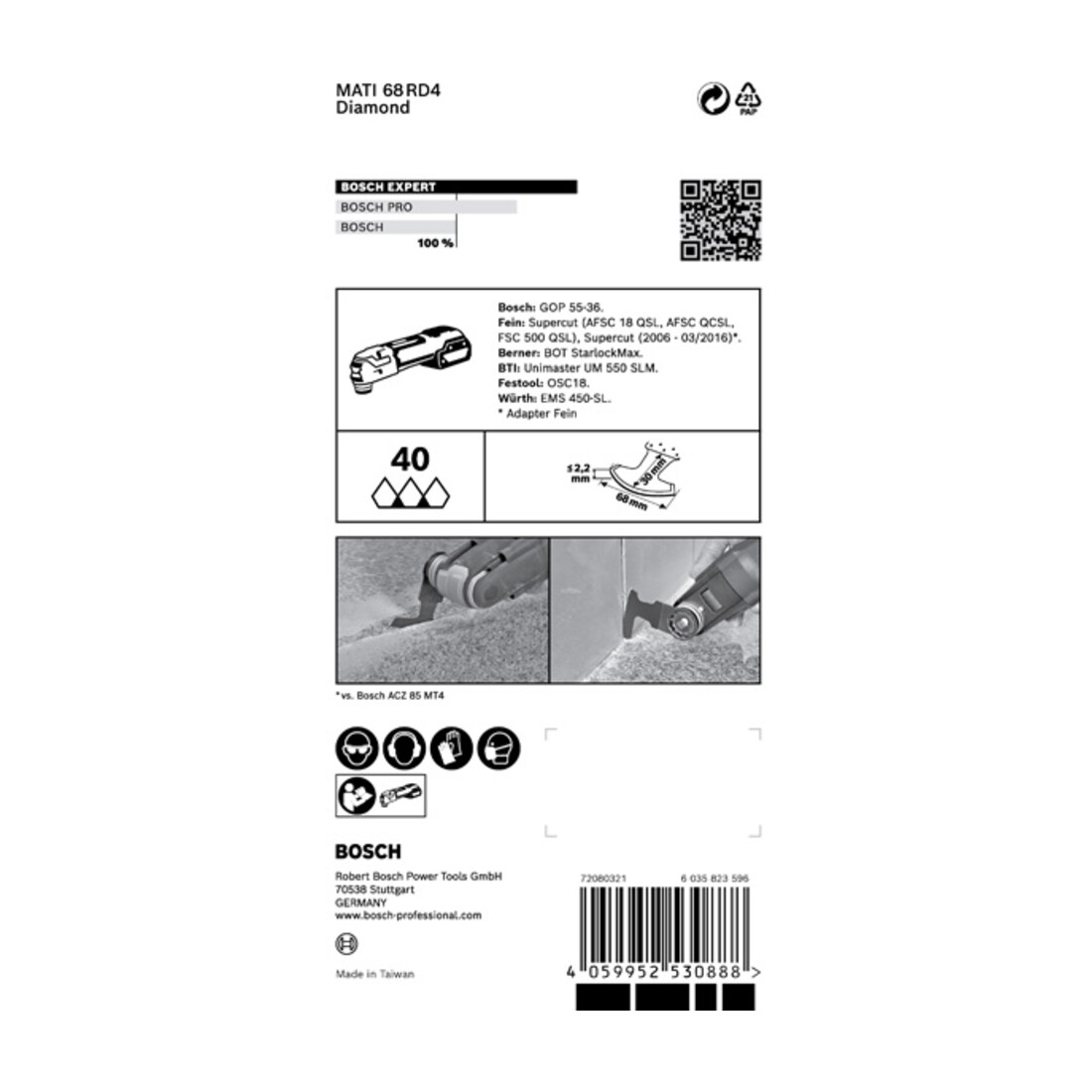 Bosch Expert Grout Corner Blade MATI 68 RD4 Lame pour outils multifonctions, 68 x 30 mm