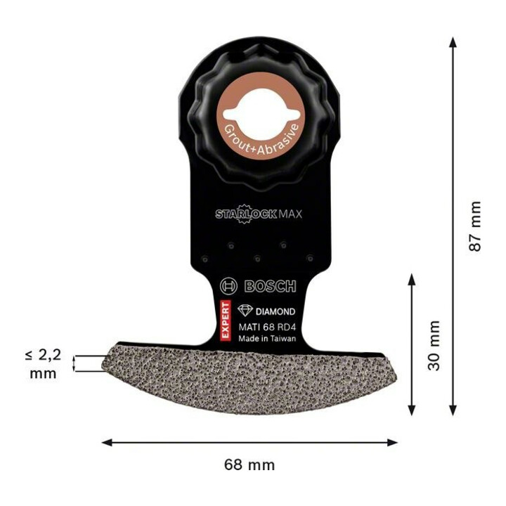 Bosch Expert Grout Corner Blade MATI 68 RD4 Lame pour outils multifonctions, 68 x 30 mm