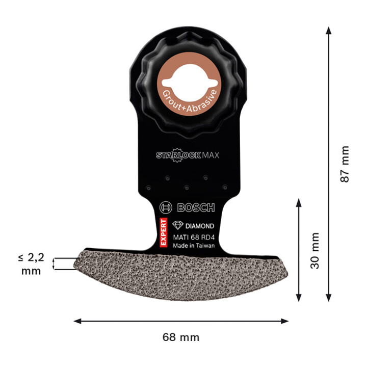 Bosch Expert Grout Corner Blade MATI 68 RD4 Lame pour outils multifonctions, 68 x 30 mm
