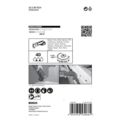 Bosch Expert Grout Segment Blade ACZ 85 RD4 Blatt für Multifunktionswerkzeuge, 85 mm