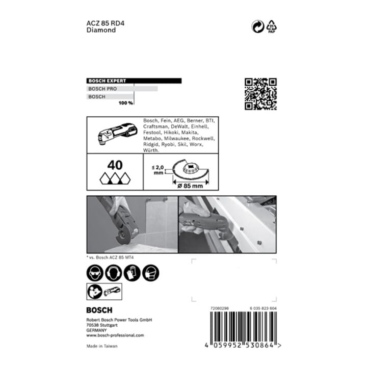 Bosch Expert Grout Segment Blade ACZ 85 RD4 Lame pour outils multifonctions, 85 mm