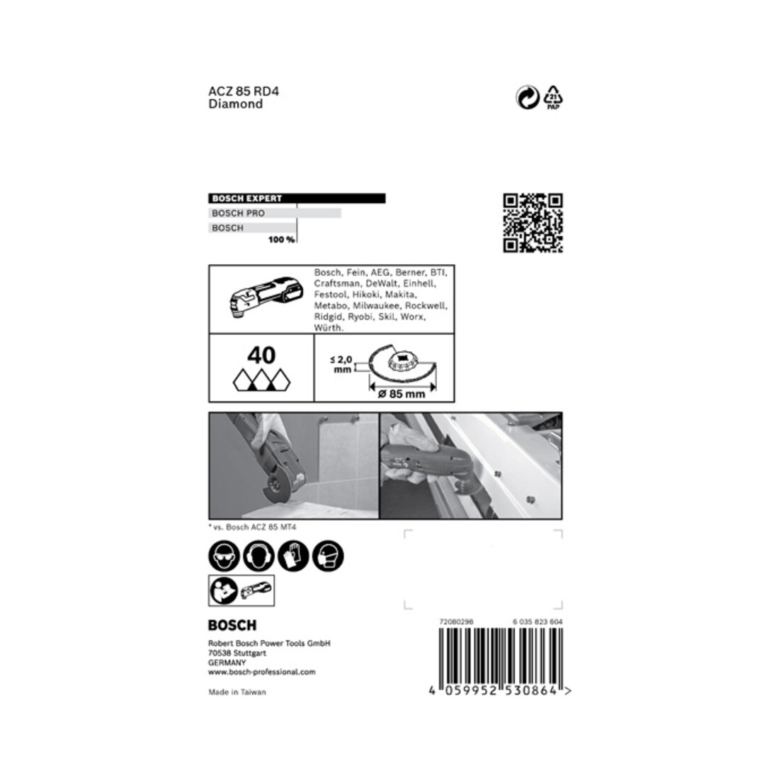 Bosch Expert Grout Segment Blade ACZ 85 RD4 Lame pour outils multifonctions, 85 mm