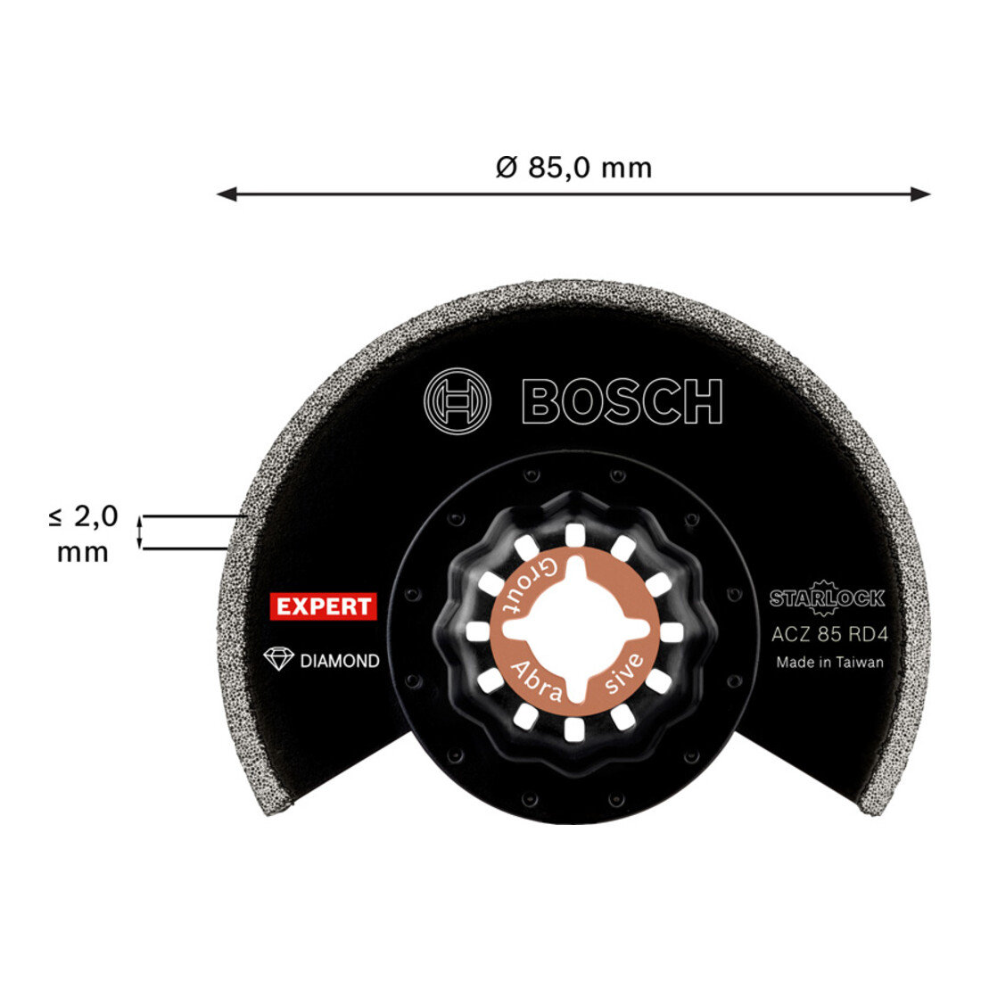 Bosch Expert Grout Segment Blade ACZ 85 RD4 Lame pour outils multifonctions, 85 mm